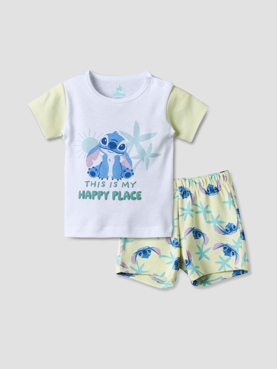 Round Neck Short Sleeves T-Shirt and Shorts Set with Stitch Print