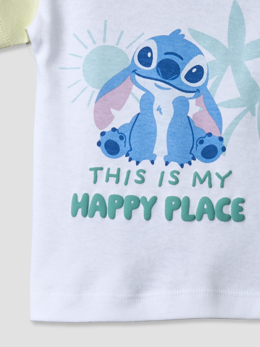 Round Neck Short Sleeves T-Shirt and Shorts Set with Stitch Print
