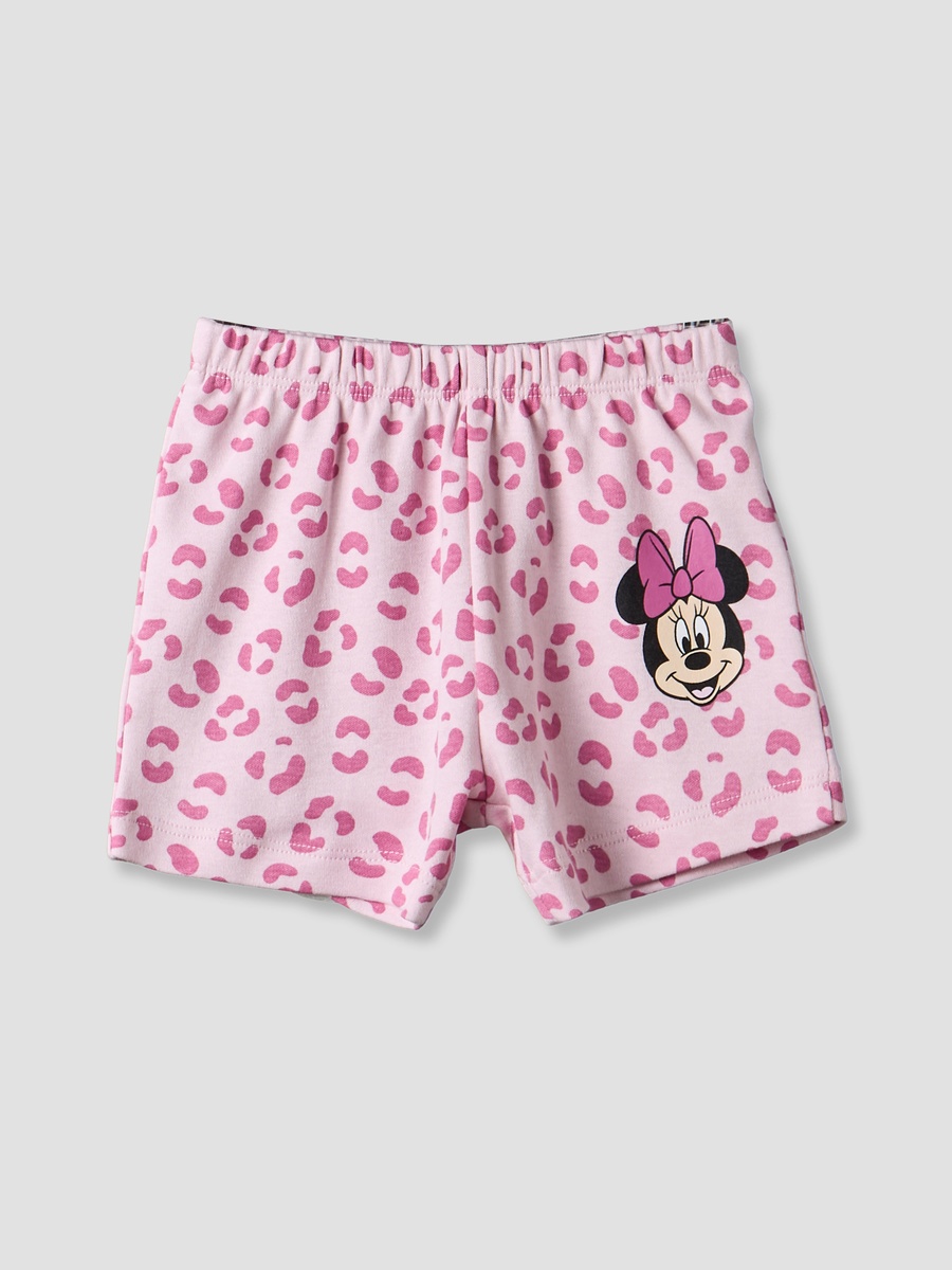 Crew Neck Short Sleeve T-Shirt and Shorts Set with Minnie Mouse Print