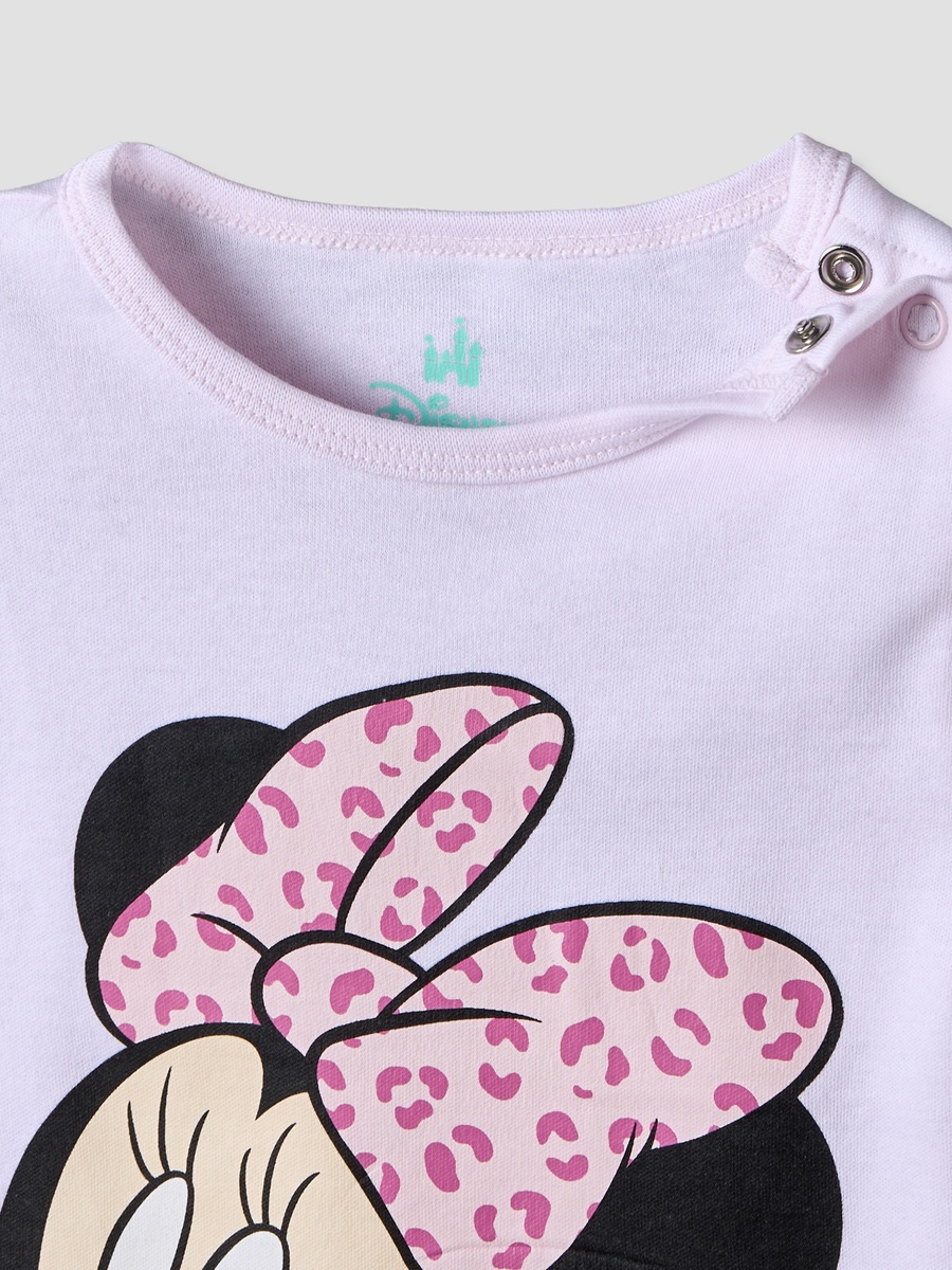 Crew Neck Short Sleeve T-Shirt and Shorts Set with Minnie Mouse Print