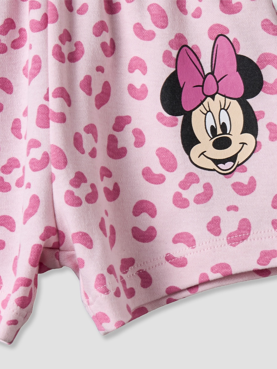 Crew Neck Short Sleeve T-Shirt and Shorts Set with Minnie Mouse Print