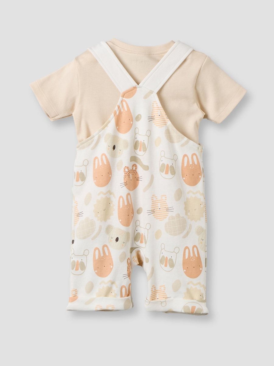Crew Neck Short Sleeves T-Shirt and Dungaree Set with Snap Button Closure