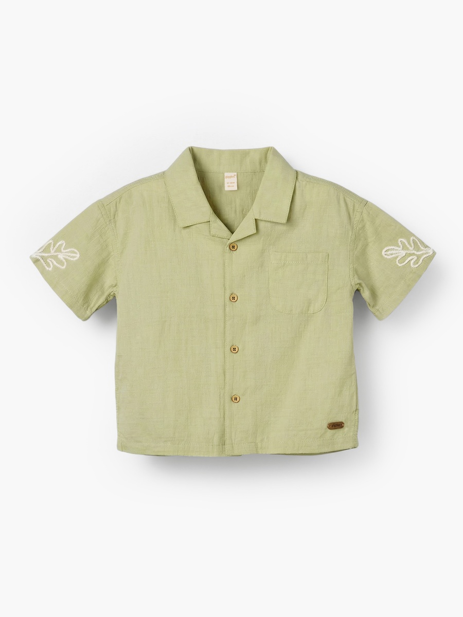 Short Sleeves Shirt with Leaf Embroidery