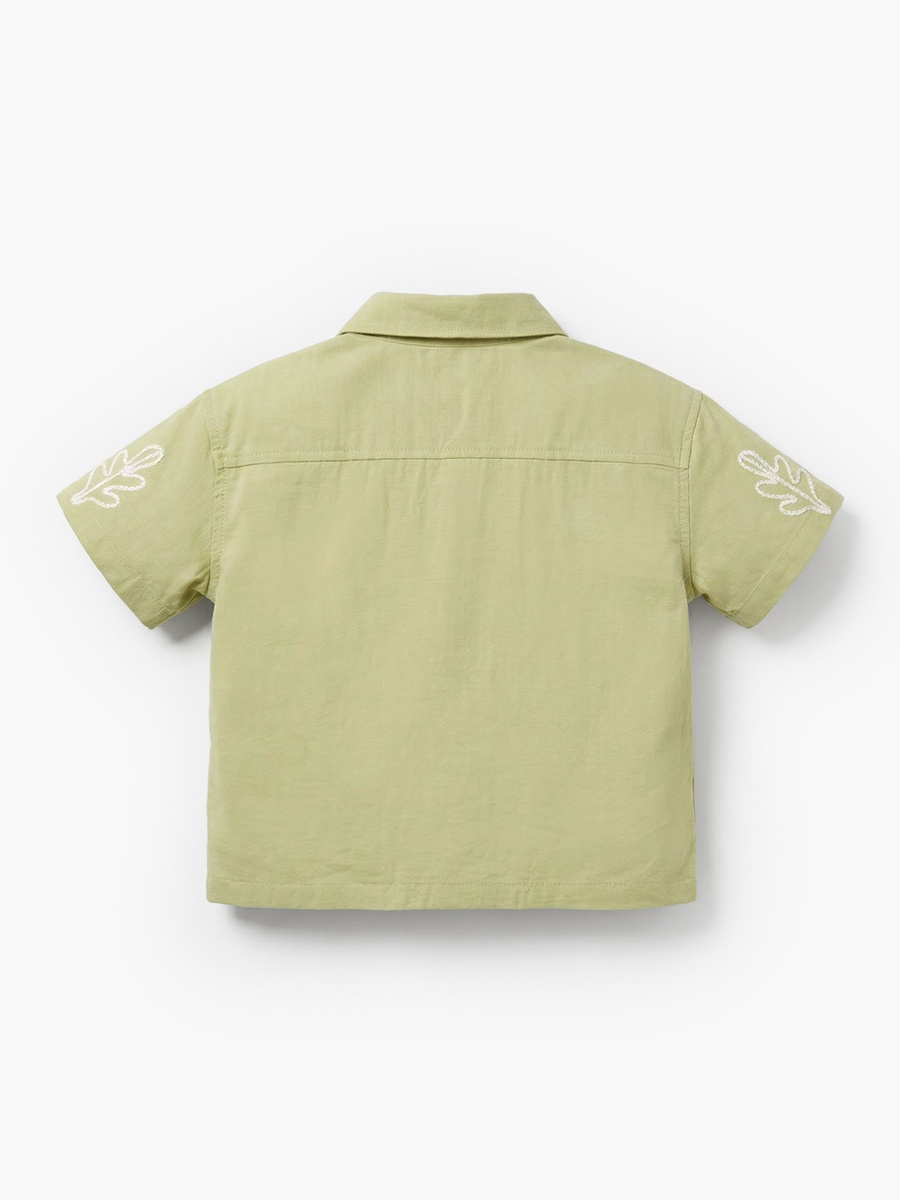 Short Sleeves Shirt with Leaf Embroidery