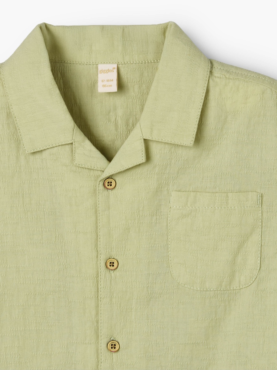 Short Sleeves Shirt with Leaf Embroidery