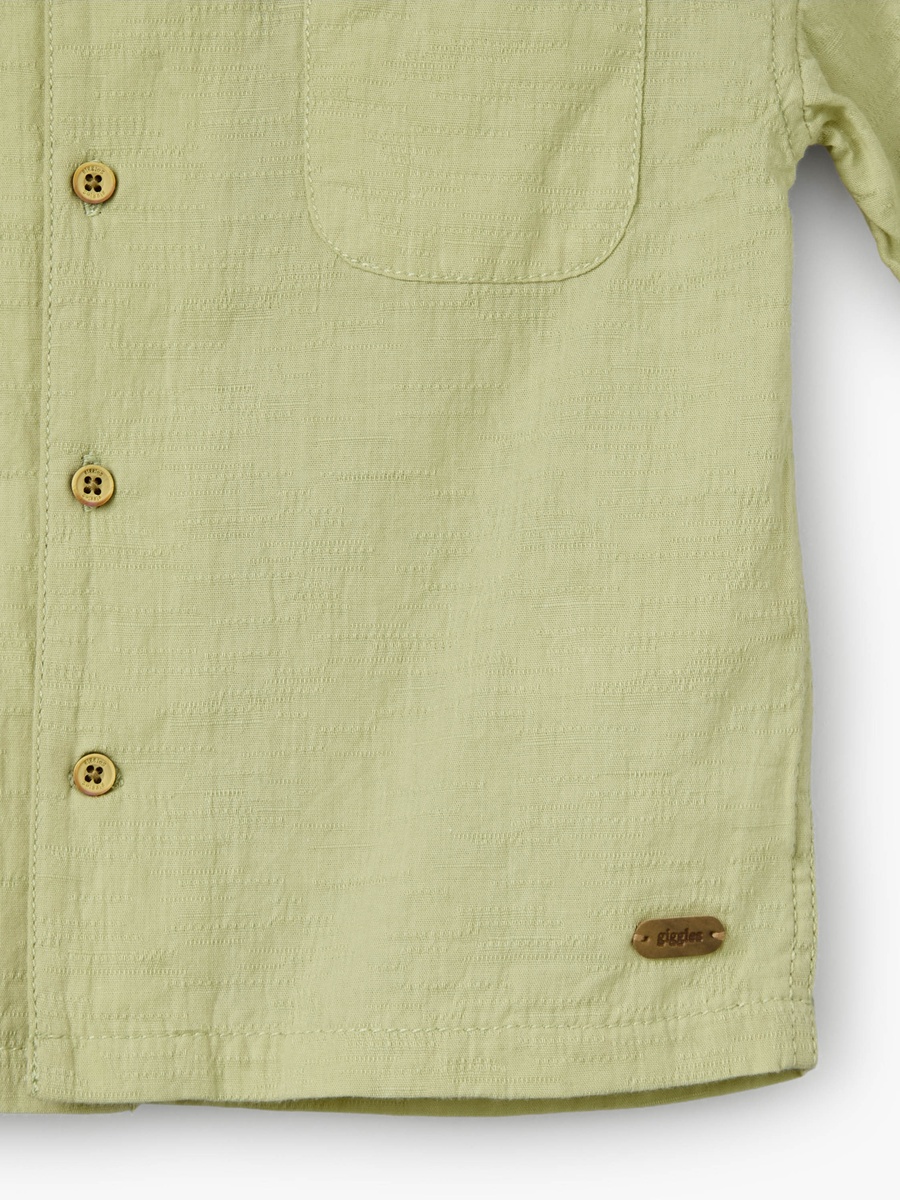 Short Sleeves Shirt with Leaf Embroidery