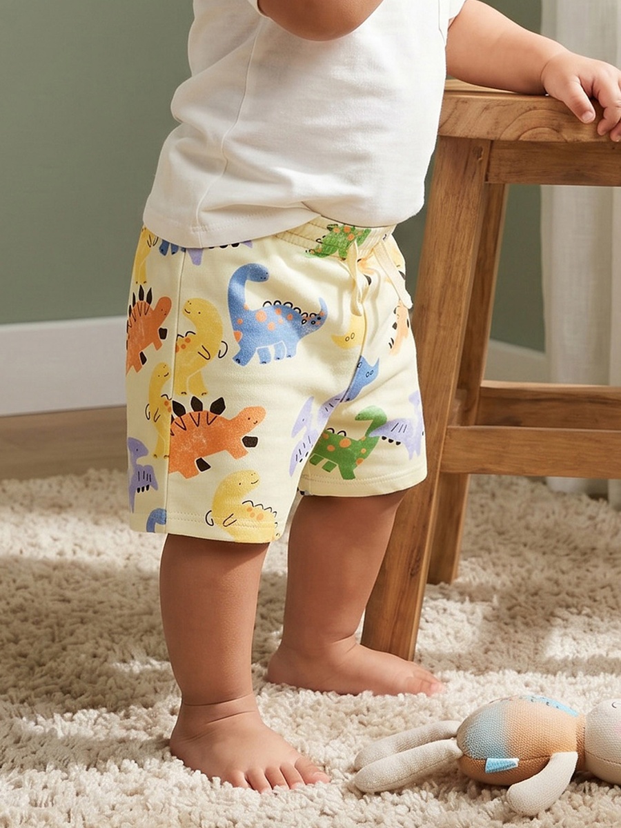 Drawstring Waist Shorts with Dinosaur Print