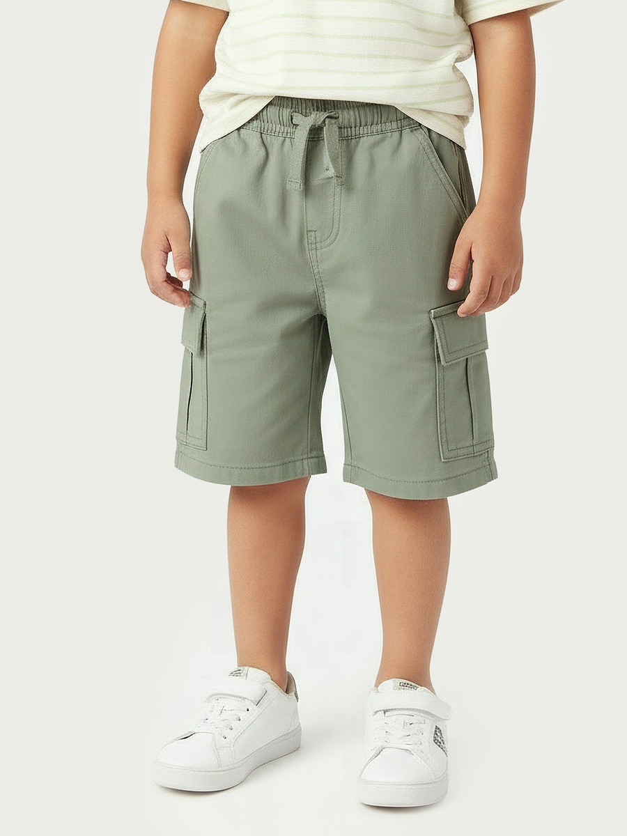 Knee Length Elasticated Drawstring Waist Cargo Shorts with Pockets
