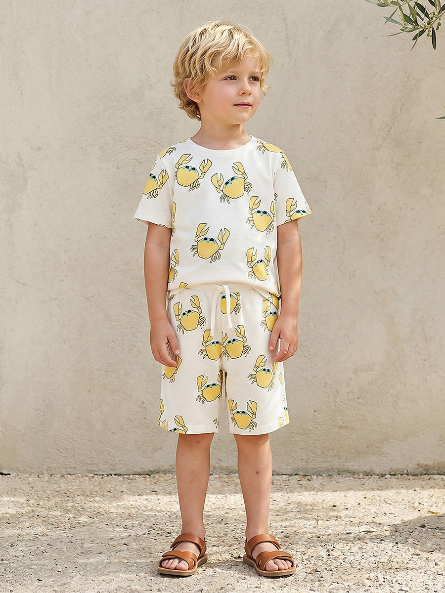 Knee Length Elasticated Drawstring Waist Shorts with Crab Print