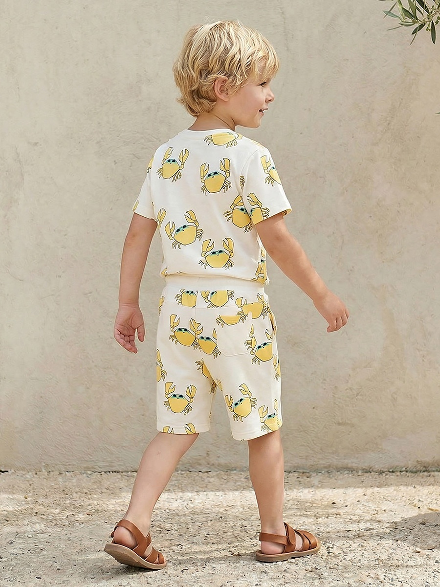 Knee Length Elasticated Drawstring Waist Shorts with Crab Print