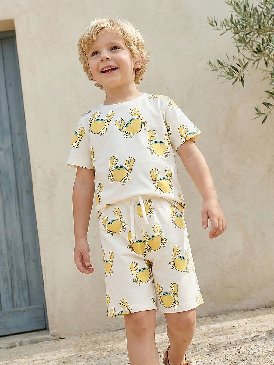Knee Length Elasticated Drawstring Waist Shorts with Crab Print