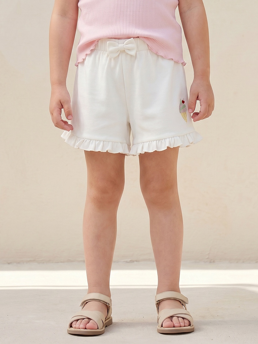 Above Knee Elasticated Waist Shorts with Ruffle Trim