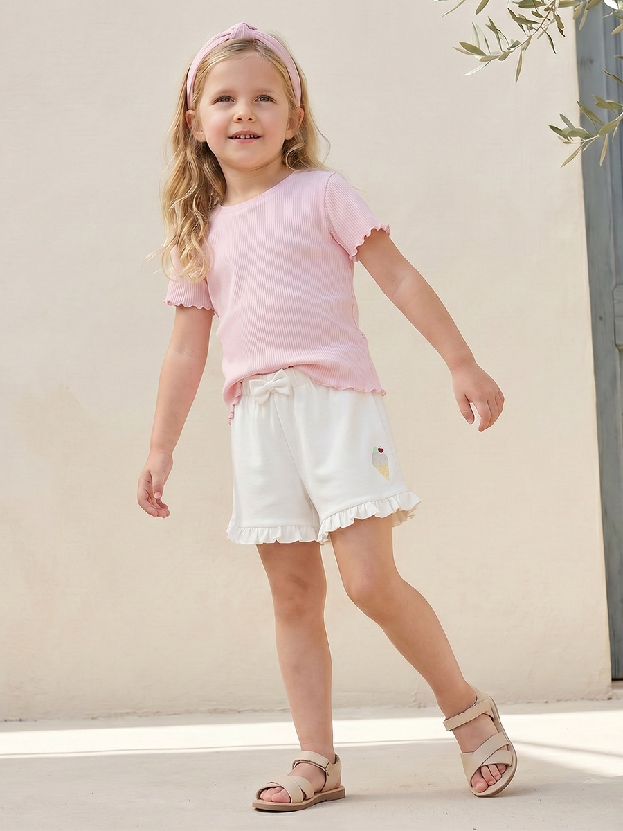 Above Knee Elasticated Waist Shorts with Ruffle Trim