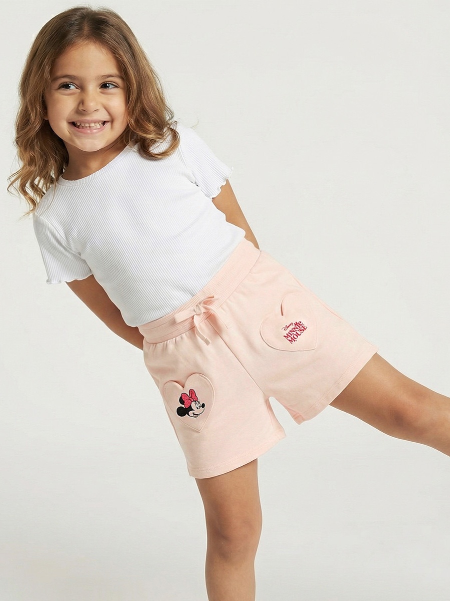 Above Knee Elasticated Drawstring Waist Shorts with Minnie Mouse Heart Pockets