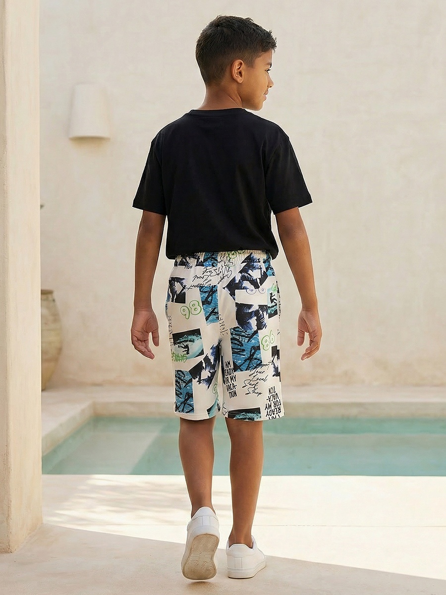 Knee Length Drawstring Waist Shorts with Graphic Print