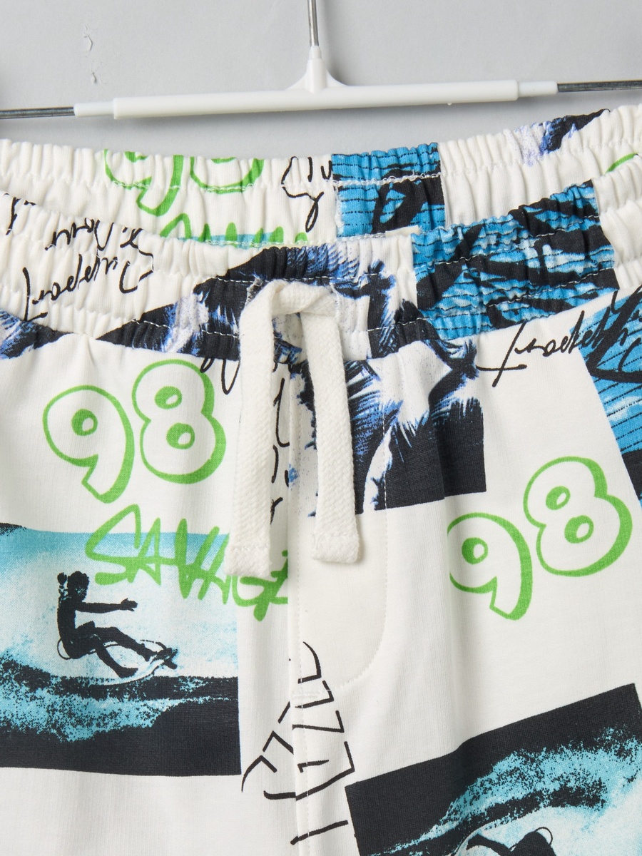 Knee Length Drawstring Waist Shorts with Graphic Print