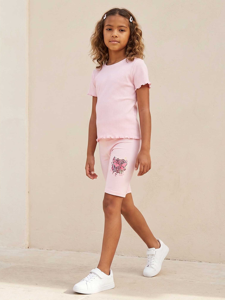 Knee Length Elasticated Waist Shorts with Butterfly Print