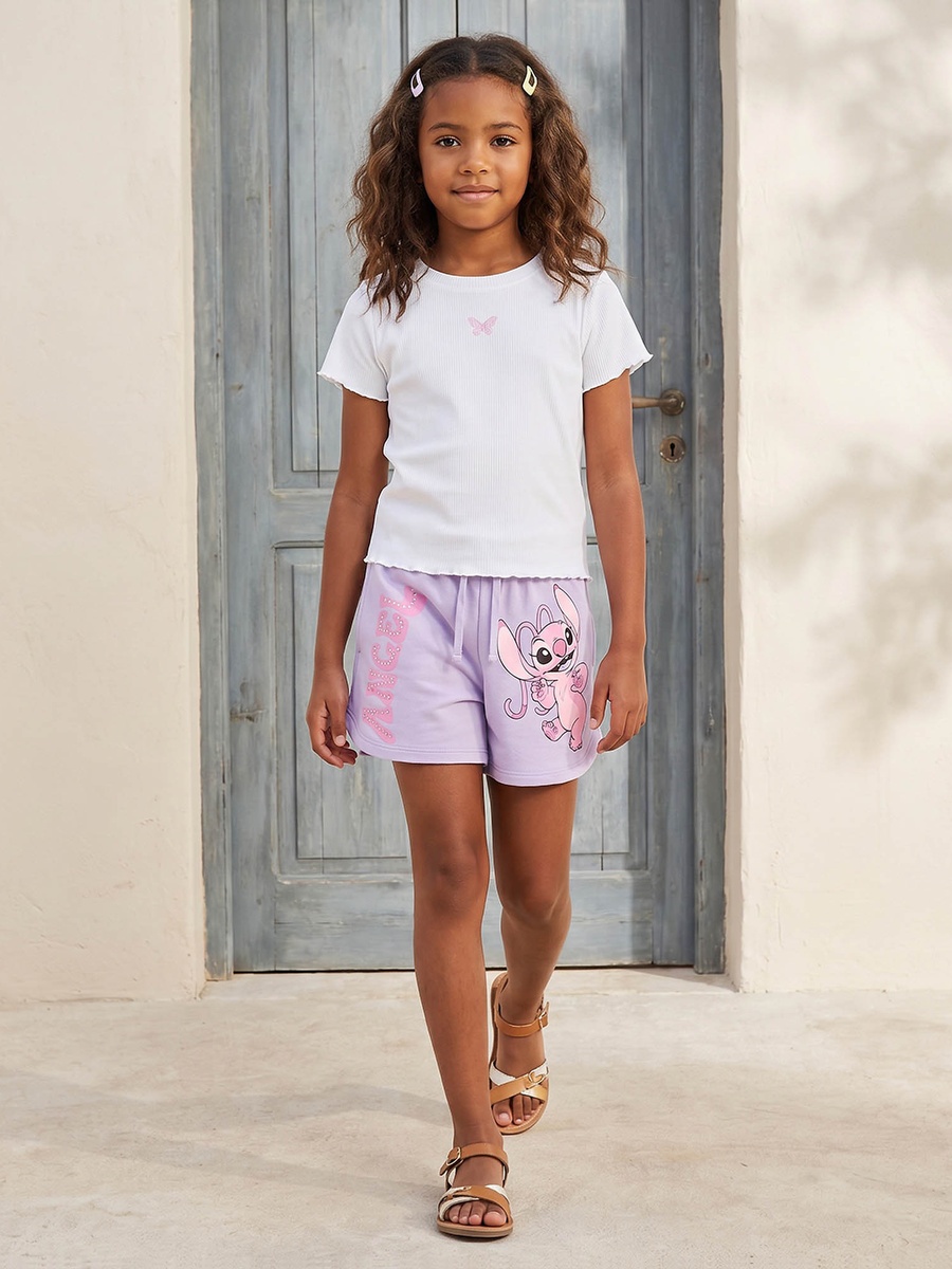 Above Knee Elasticated Drawstring Waist Shorts with Angel Print