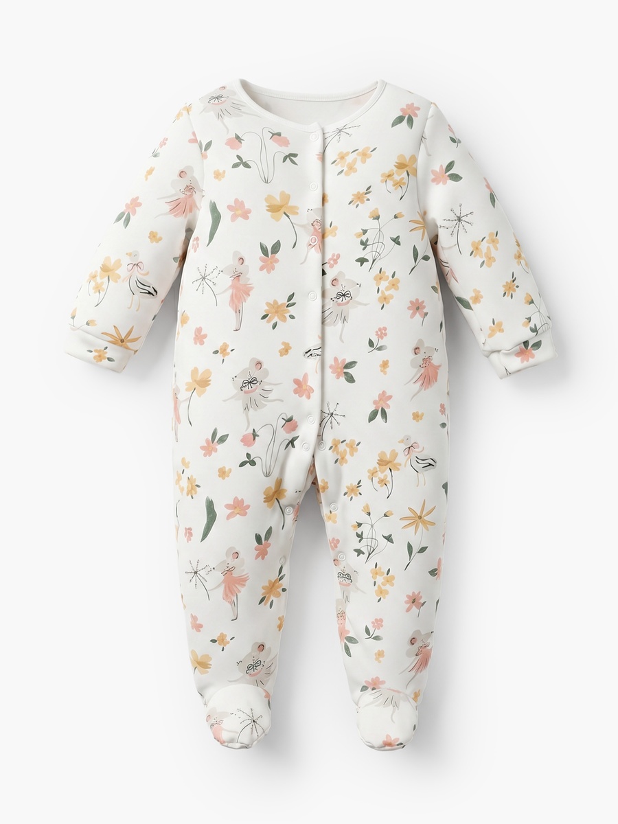 Pack of 3 Cotton Crew Neck Long Sleeves Sleepsuit with Floral Print