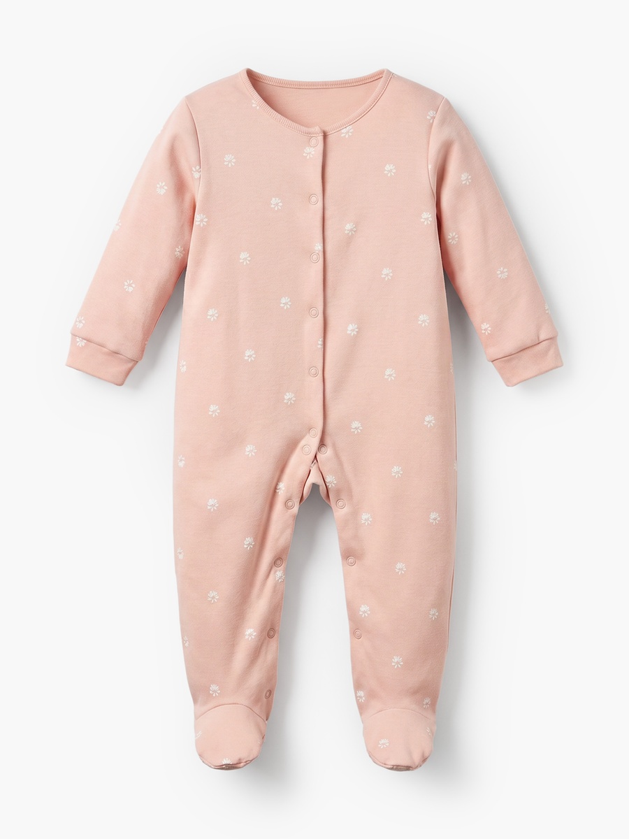 Pack of 3 Cotton Crew Neck Long Sleeves Sleepsuit with Floral Print