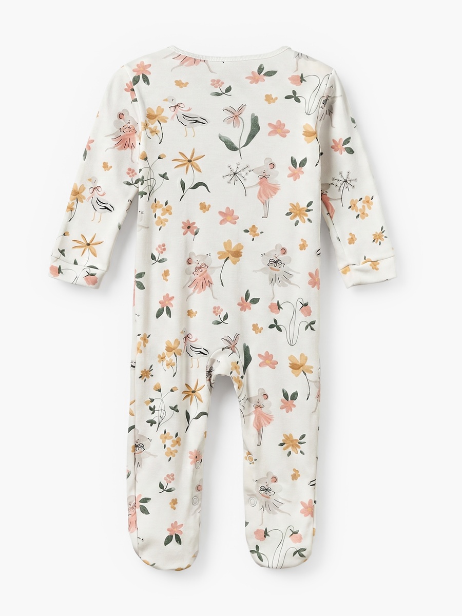 Pack of 3 Cotton Crew Neck Long Sleeves Sleepsuit with Floral Print