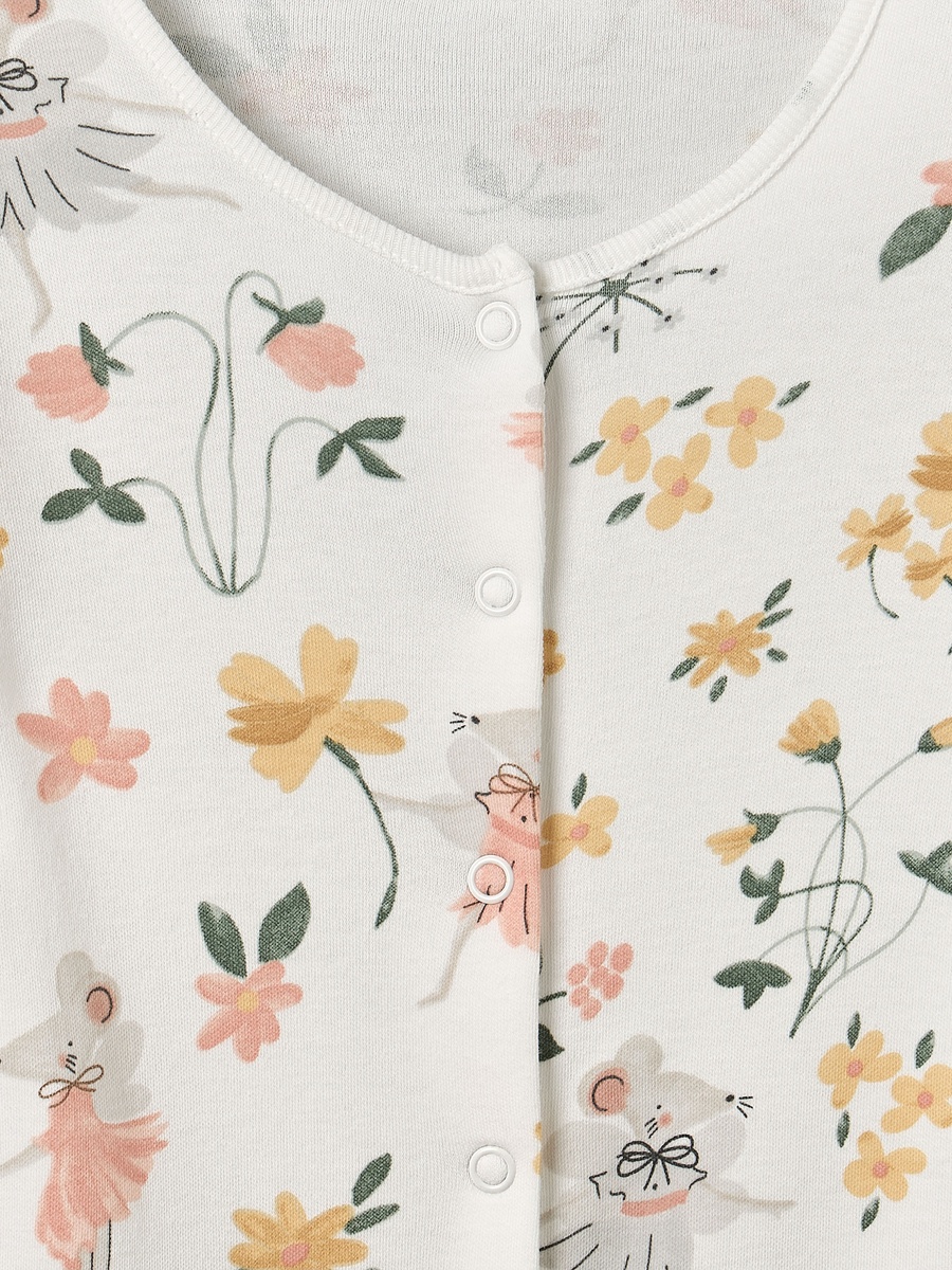 Pack of 3 Cotton Crew Neck Long Sleeves Sleepsuit with Floral Print