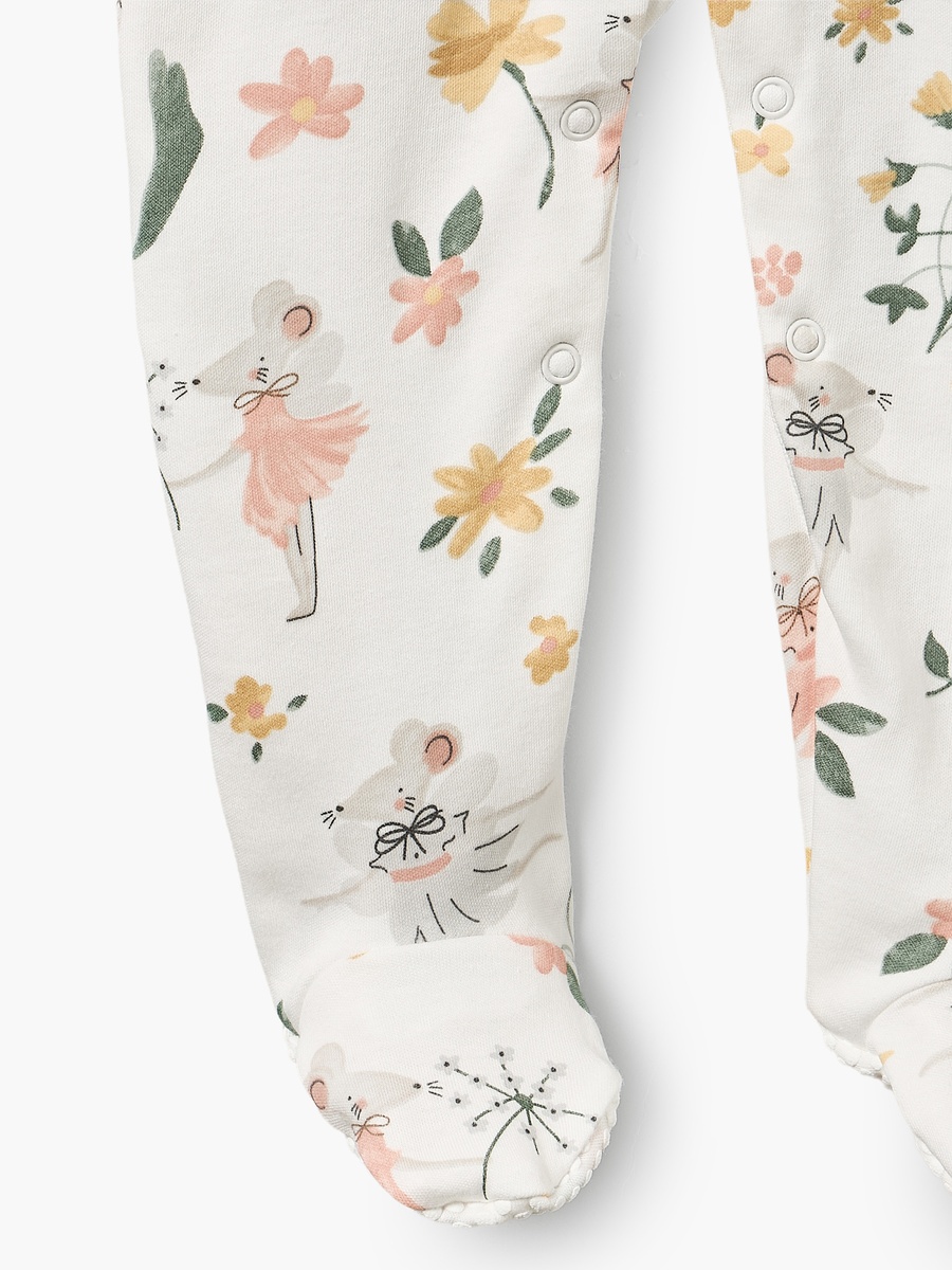Pack of 3 Cotton Crew Neck Long Sleeves Sleepsuit with Floral Print