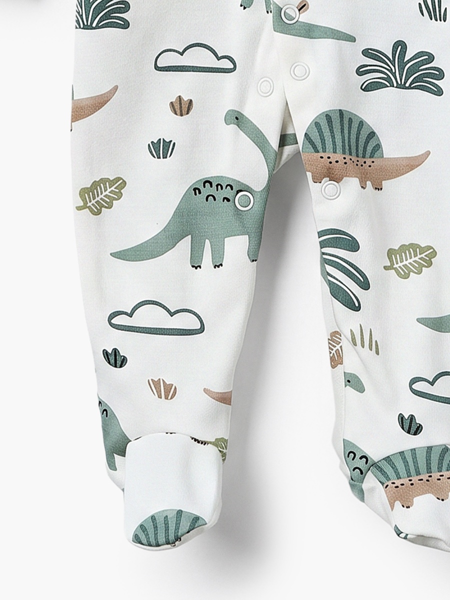 Pack of 3 Cotton Crew Neck Long Sleeves Sleepsuit with Dinosaur Print