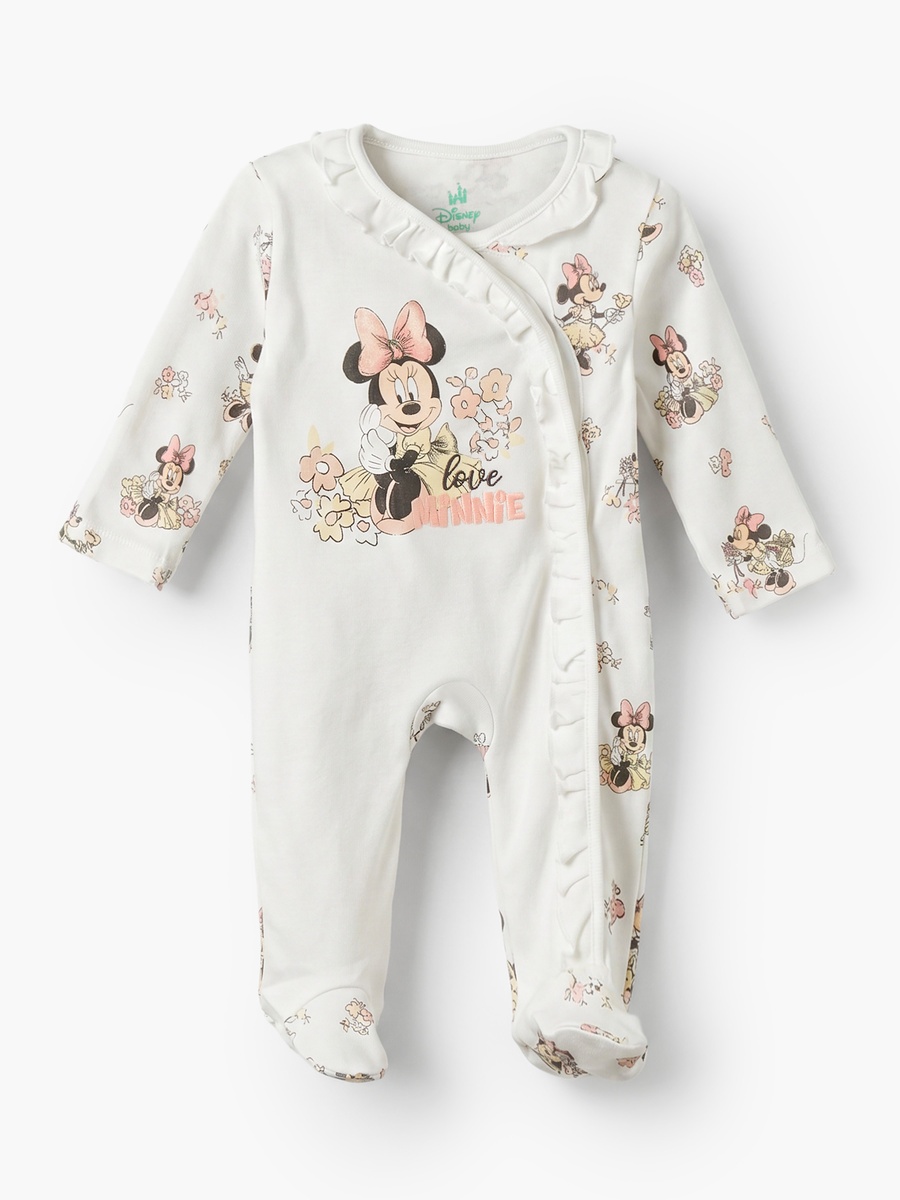 Cotton Crew Neck Long Sleeves Sleepsuit with Minnie Mouse Print