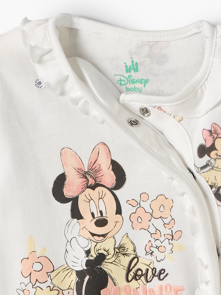 Cotton Crew Neck Long Sleeves Sleepsuit with Minnie Mouse Print