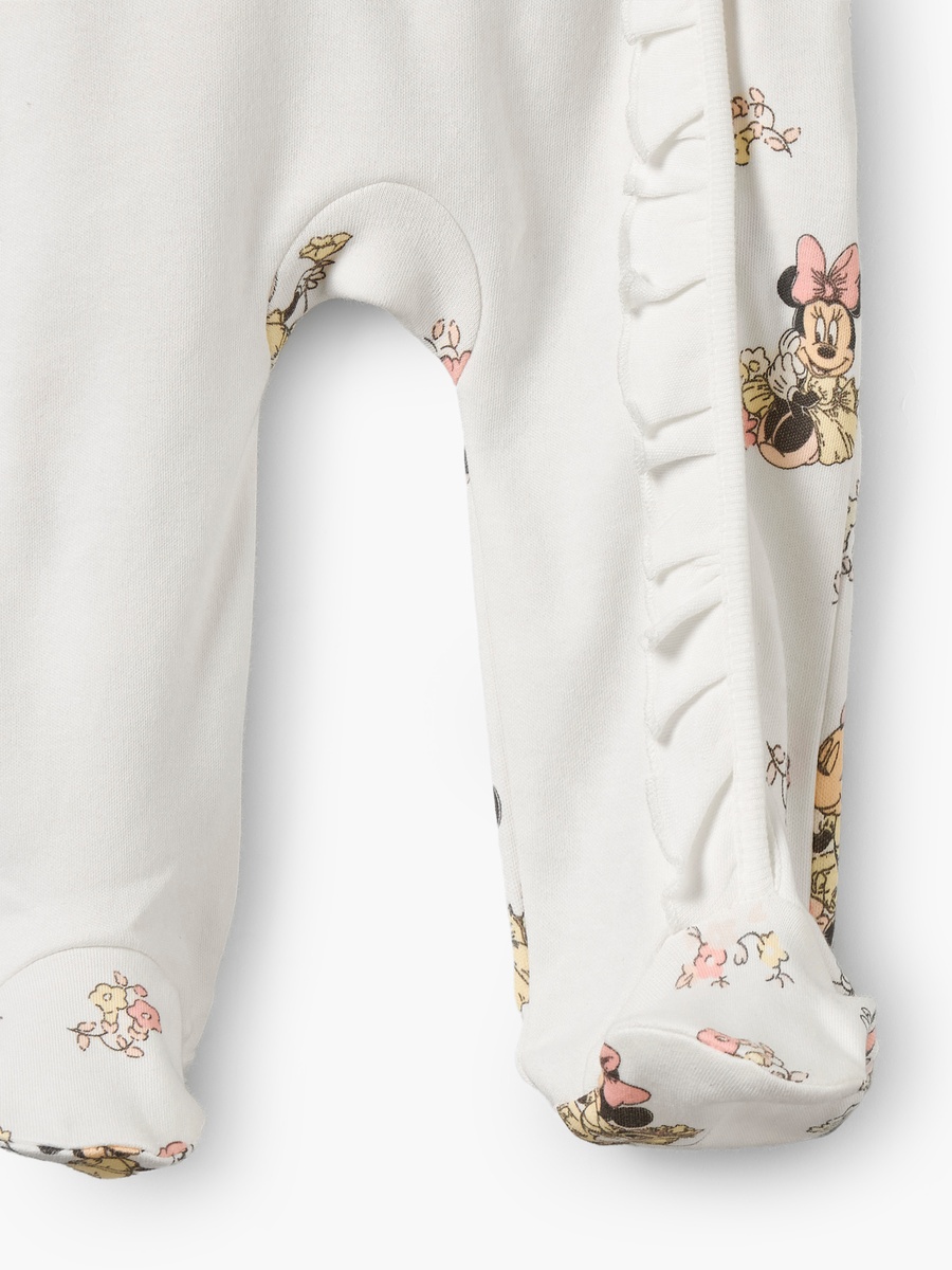 Cotton Crew Neck Long Sleeves Sleepsuit with Minnie Mouse Print