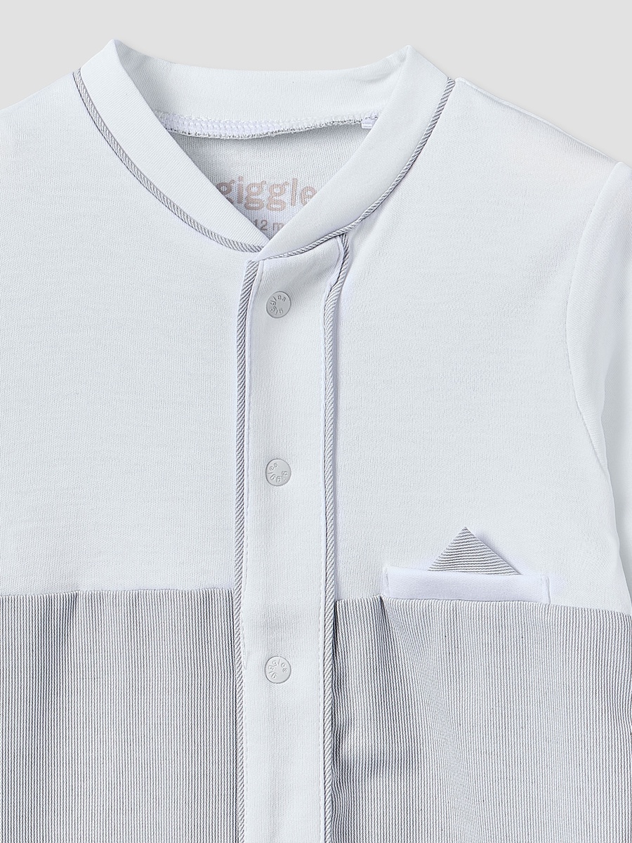 Cotton Mandarin Collar Long Sleeves Sleepsuit with Snap Button Closure