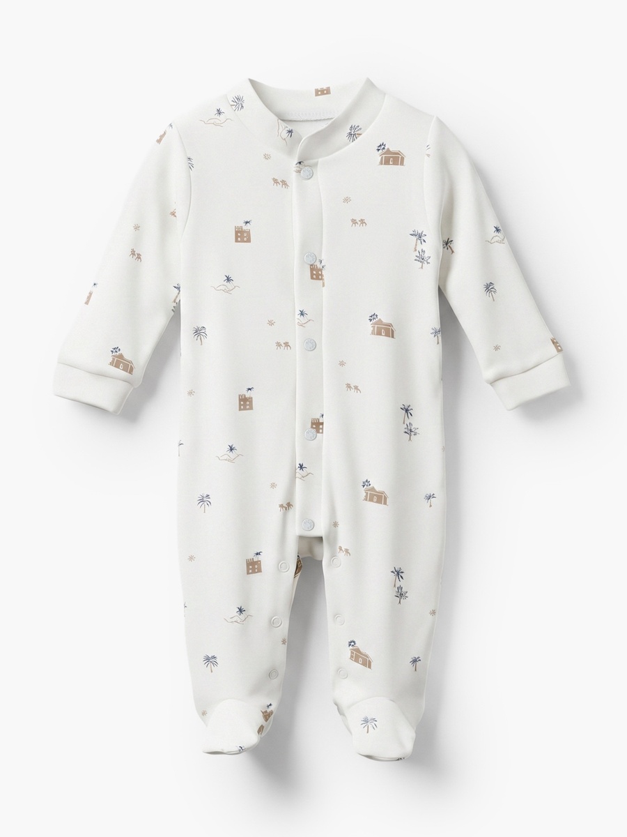 Mandarin Collar Long Sleeves Sleepsuit with Fun Print