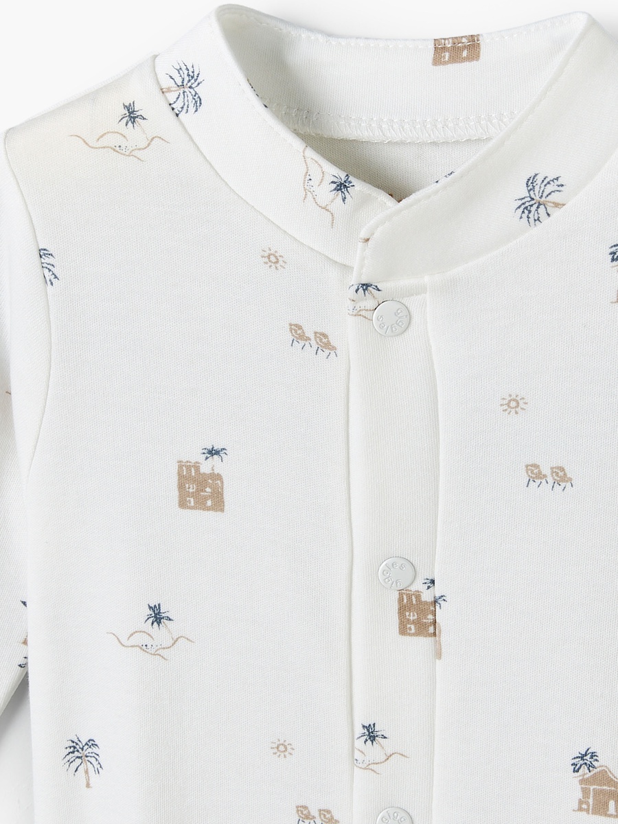 Mandarin Collar Long Sleeves Sleepsuit with Fun Print