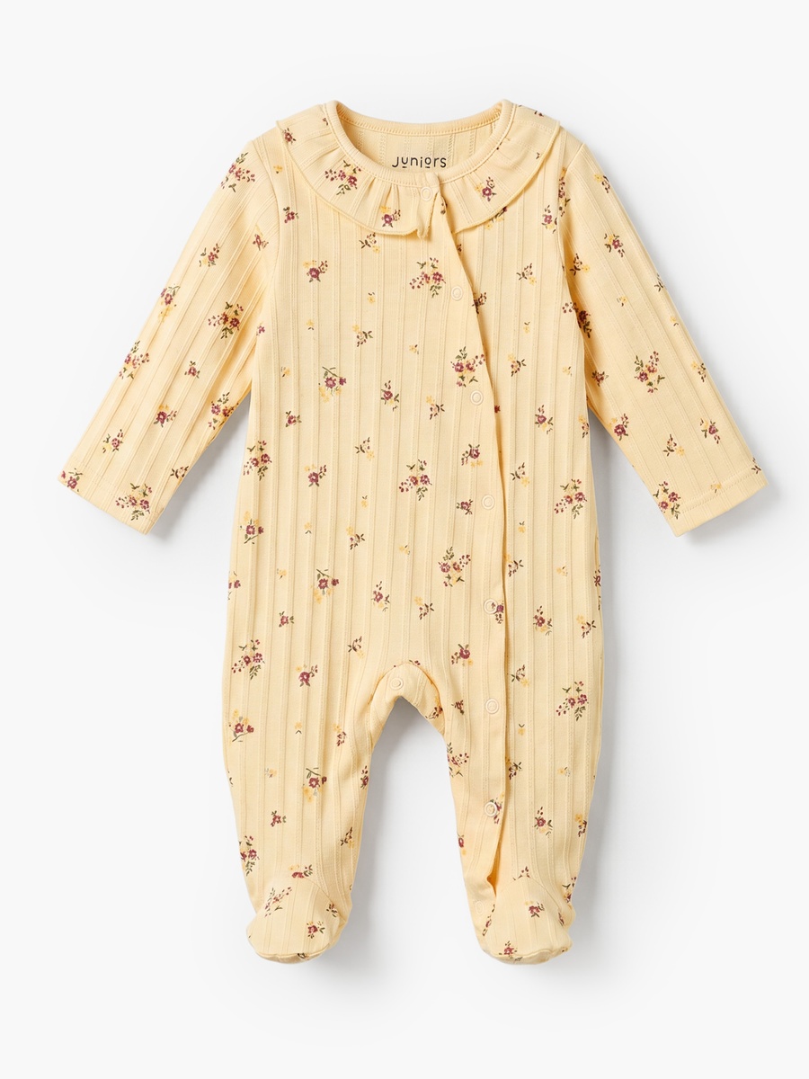 Cotton Round Neck Long Sleeves Sleepsuit with Floral Print
