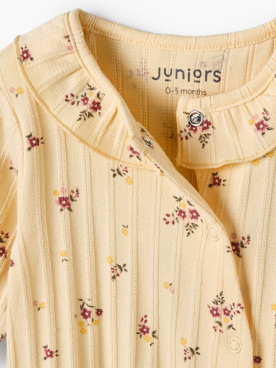 Cotton Round Neck Long Sleeves Sleepsuit with Floral Print