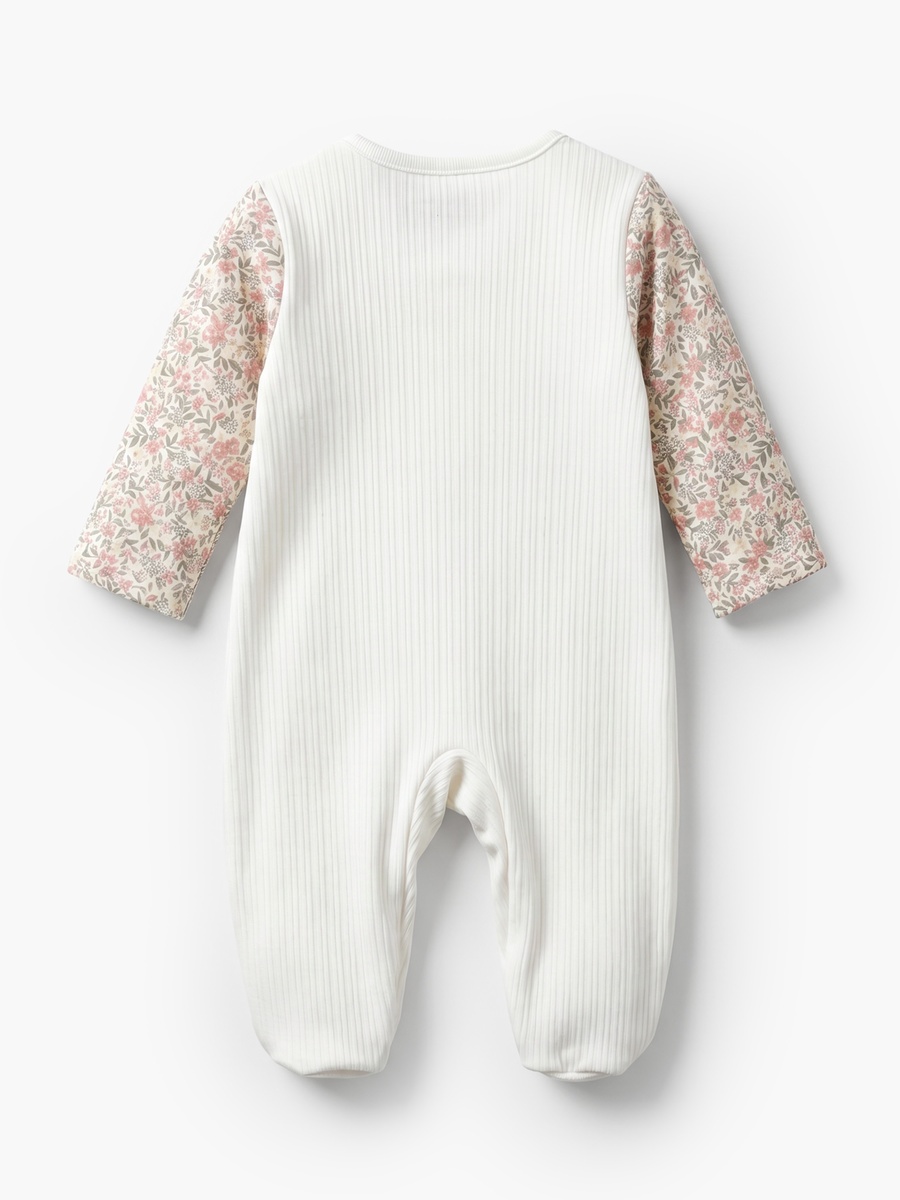 Cotton Round Neck Long Sleeves Sleepsuit with Floral Print
