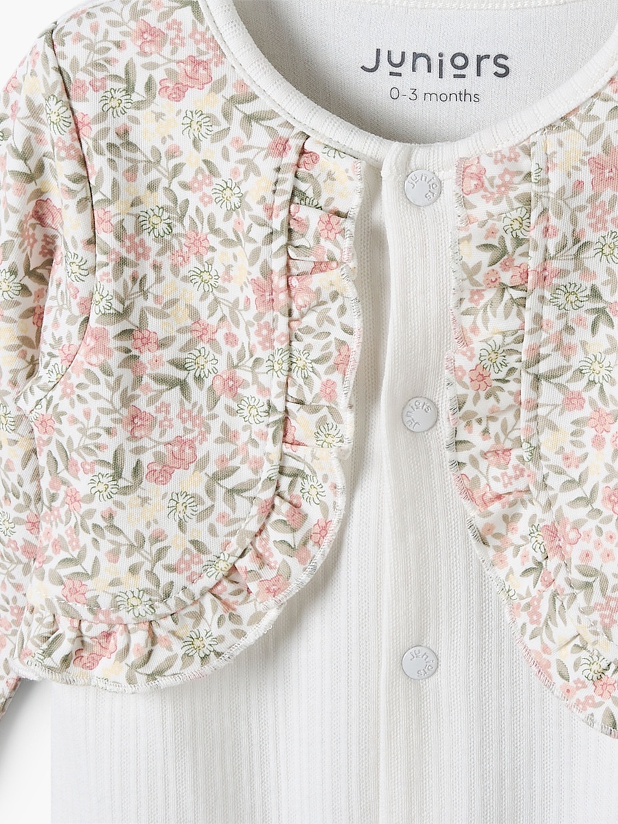 Cotton Round Neck Long Sleeves Sleepsuit with Floral Print