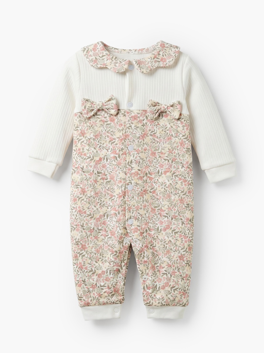 Cotton Collared Long Sleeves Sleepsuit with Floral Print