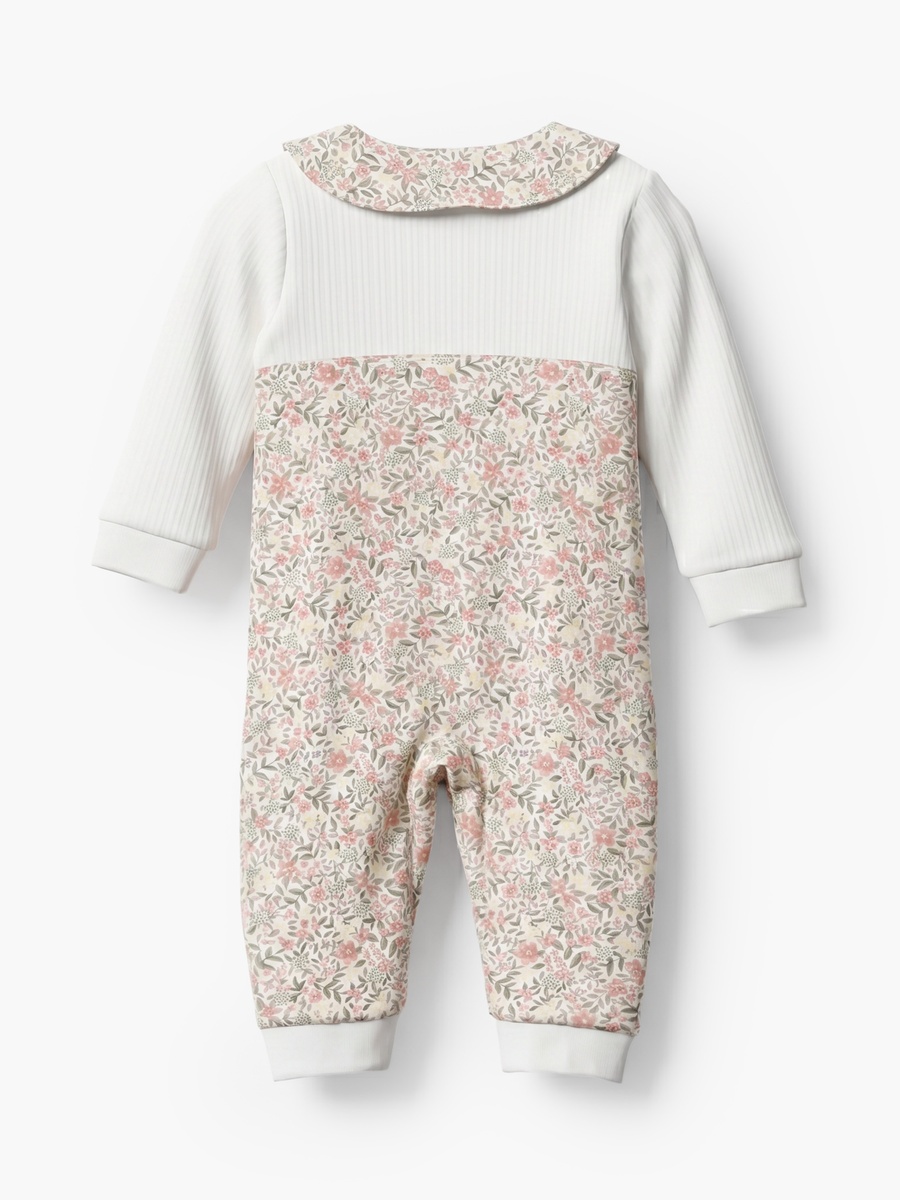 Cotton Collared Long Sleeves Sleepsuit with Floral Print