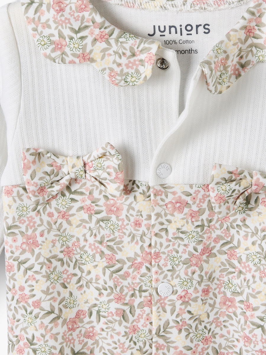 Cotton Collared Long Sleeves Sleepsuit with Floral Print