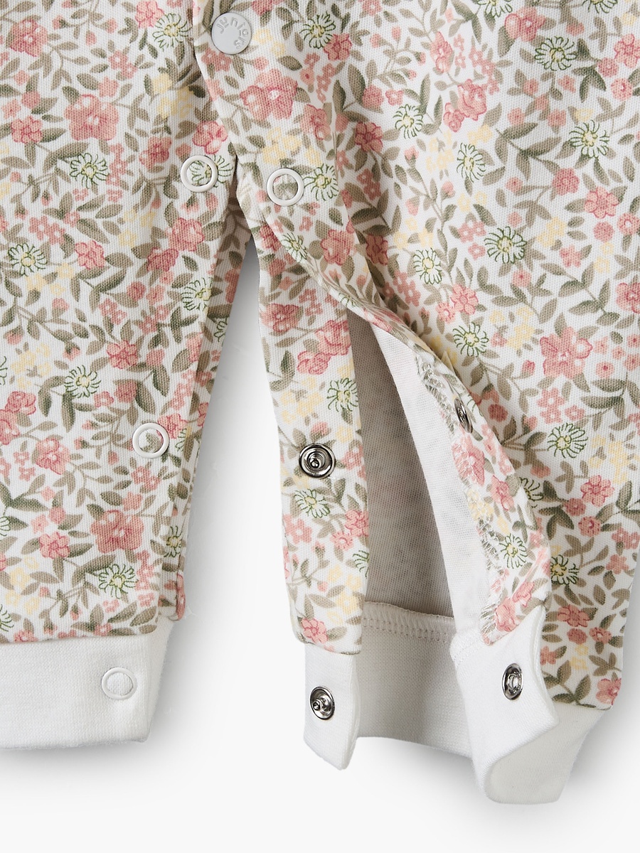Cotton Collared Long Sleeves Sleepsuit with Floral Print