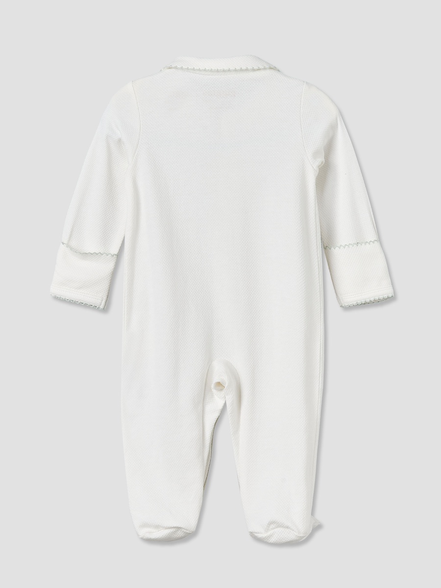 Cotton Collared Long Sleeves Sleepsuit with Textured Design