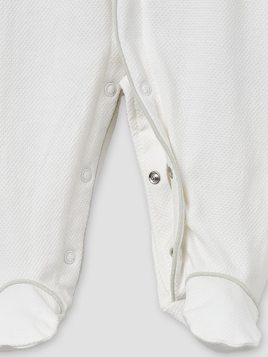 Cotton Collared Long Sleeves Sleepsuit with Textured Design