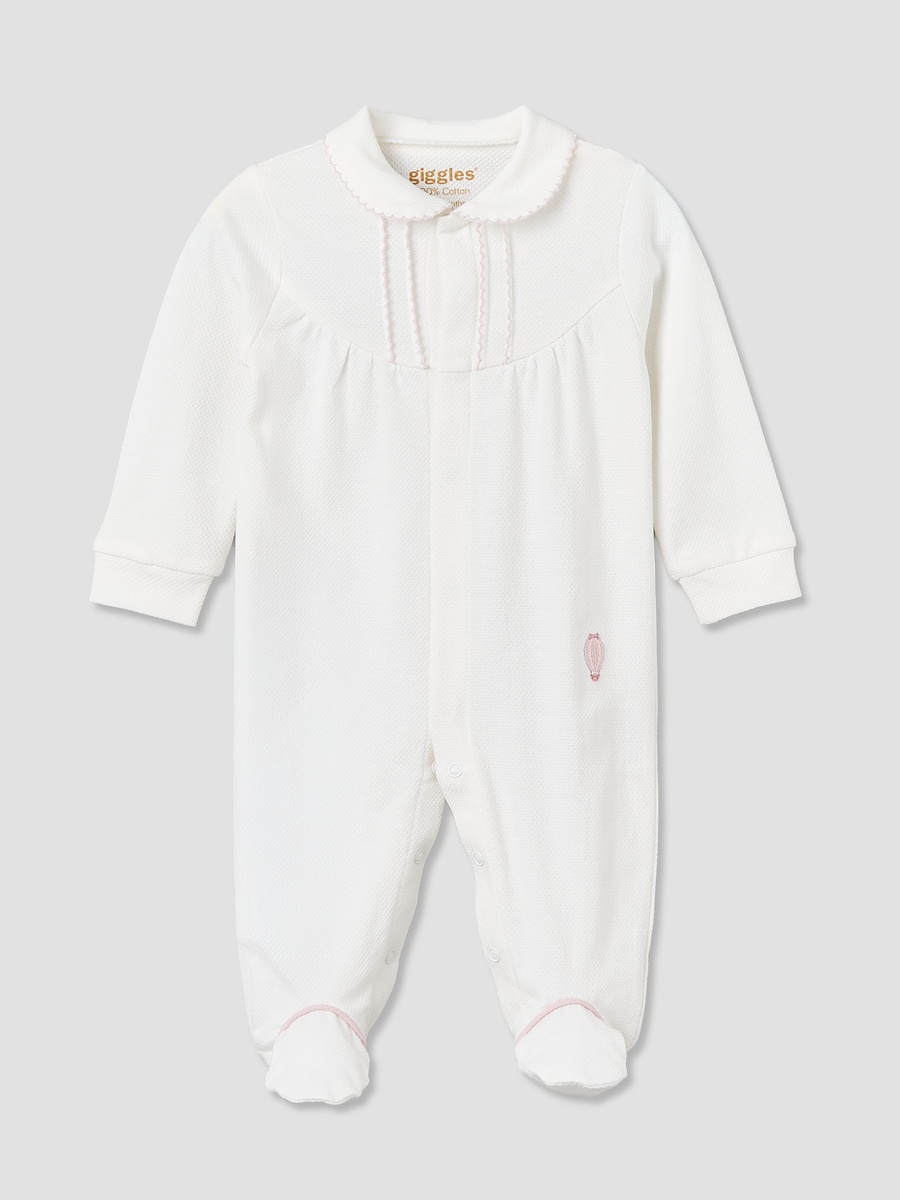 Cotton Collared Long Sleeves Sleepsuit with Snap Button Closure