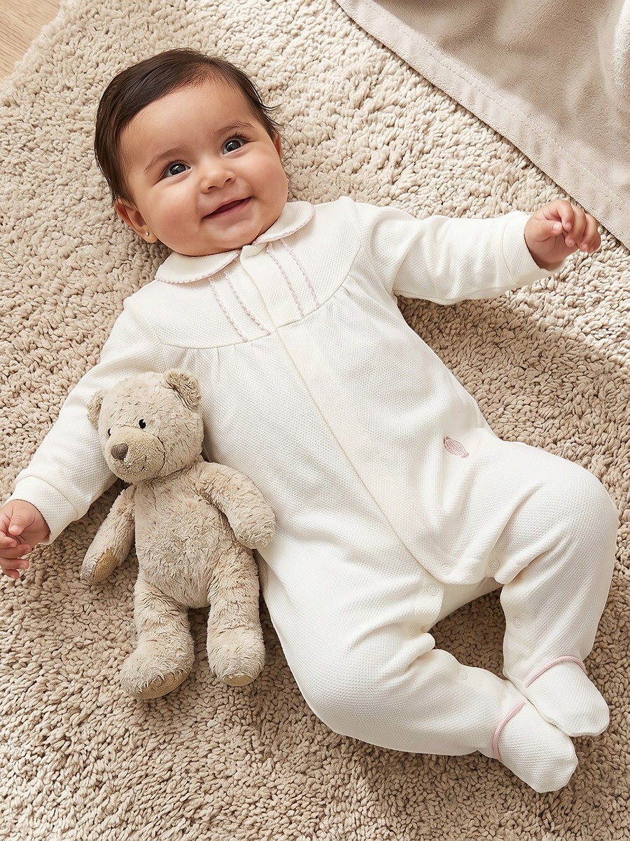 Cotton Collared Long Sleeves Sleepsuit with Snap Button Closure