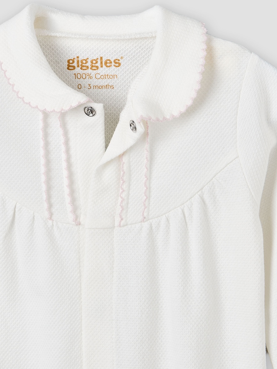 Cotton Collared Long Sleeves Sleepsuit with Snap Button Closure
