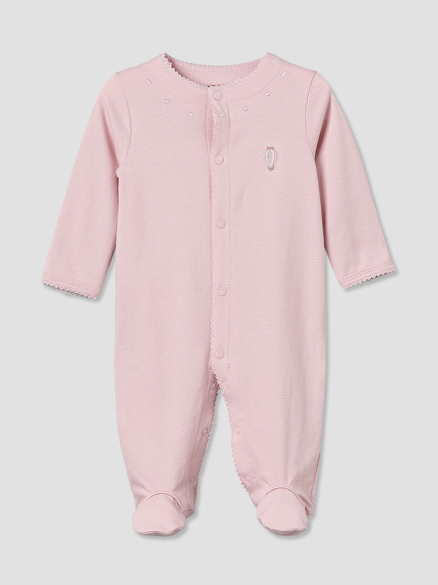 Cotton Round Neck Long Sleeves Sleepsuit with Snap Button Closure