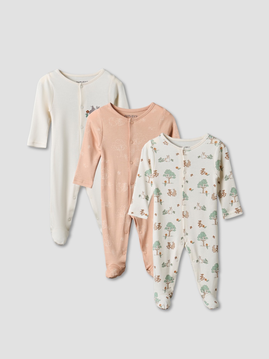 Pack of 3 Round Neck Long Sleeve Sleepsuit with Bunny Print