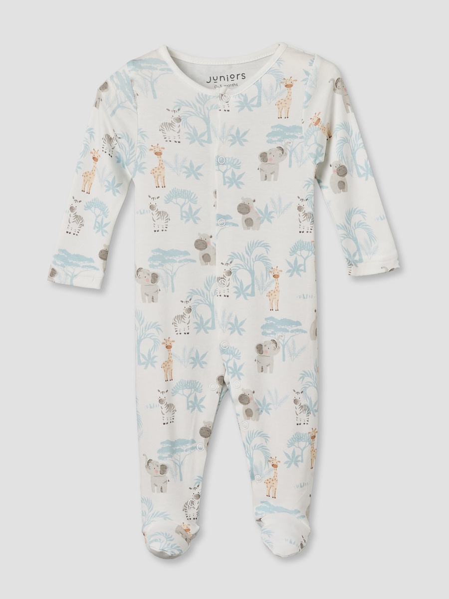 Pack of 3 Round Neck Long Sleeves Sleepsuit with Button Closure
